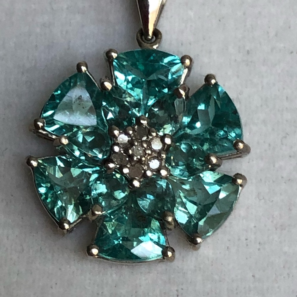 Paraiba Apatite & Diamonds in Platinum over Sterling Silver Necklace